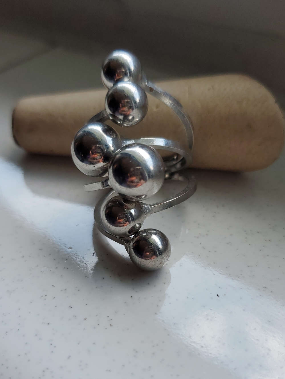 Vintage Steel Multi-Ball Statement Ring